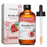 Organic Rosehip Seed Oil for Face 4oz/118ml, USDA Certified Organic Pure and Natural Cold Pressed Base Carrier Oil, Massage Gua Sha for Face and Body, Moisturizing for Hair and All Skin Type