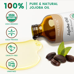 Organic Jojoba Oil Cold Pressed USDA Certified Premium Grade Jojoba Oil Deeply Moisturizing Carrier Oils for Skin, Body, Face, Nails and Hair Growth, Massage, Essential Oils Mixing