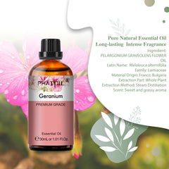 PHATOIL 30ml/1.01 fl.Oz Geranium Essential Oils for Diffusers Humidifier 100% Pure Natural Aromatherapy Massage Bath Sleep Relaxation