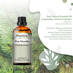 PHATOIL 30ML Pine Needles Essential Oil for Skin, Diffuser, 100% Pure Natural, Cleansing & Nourishing, Herbaceous Scent for Aromatherapy, Soap Making Scent DIY