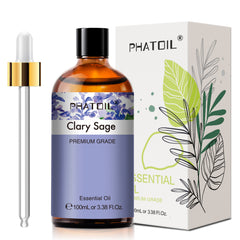 PHATOIL 100% Pure Clary Sage Essential Oils for Candle Making, Diffuser, Aromatherapy, Massage, Bath, Sleep, Relaxation, Sage Oil 3.38 fl.Oz