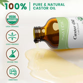 Organic Cold Pressed Castor Oil Unrefined Glass Bottle with Pump, 236 ml (8 fl.oz) USDA Certified Organic Castor Oil for Hair Growth, Eyelashes, Eyebrows, Pack Wraps, Carrier Oil, Hexane Free