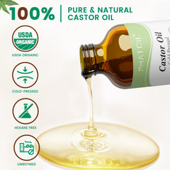 Organic Cold Pressed Castor Oil, 118 ml (4 fl.oz) Glass Bottle, USDA Certified Organic, Rich in Omega Fatty Acids, Ideal for Hair Growth, Eyebrows, Lashes, and Skin Care