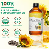 Organic Sunflower Seed Oil for Skin 118 ml (4 fl.oz), USDA Certified Organic, Cold Pressed Sunflower Oil in Glass Bottle for Hair, Body Moisturizer, Carrier Oil for DIY, Massage
