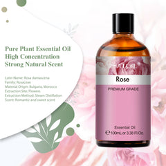 PHATOIL 3.38 Fl Oz Rose Essential Oil for Skin, Natural Rose Oil for Diffuser, Face, Aromatherapy, Hair Care, Scalp and Body Massage, Floral Scent