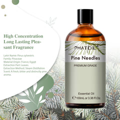 PHATOIL Pine Needles Essential Oils for Diffuser, Hair Care, Face, Skin Care, Scalp and Body Massage, Soap and Candle Making 3.38 Fl Oz
