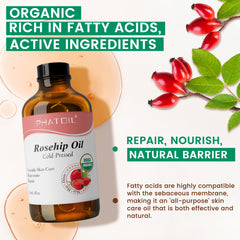 Organic Rosehip Seed Oil for Face 4oz/118ml, USDA Certified Organic Pure and Natural Cold Pressed Base Carrier Oil, Massage Gua Sha for Face and Body, Moisturizing for Hair and All Skin Type