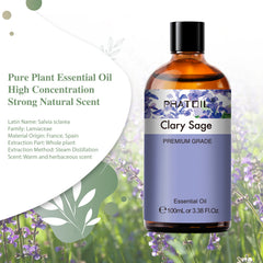 PHATOIL Clary Sage Essential Oil 100ML (3.38 FL OZ), Mild Herbal Scent for Diffusers, Humidifiers, DIY Car Freshies, Candle Soap and Bath Bomb Making