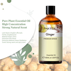 PHATOIL 3.38 Fl Oz Ginger Essential Oil for Skin, Diffuser, 100% Pure Natural, Cleansing & Nourishing, Herbaceous Scent for Aromatherapy, Soap Making Scent DIY