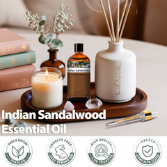 PHATOIL Indian Sandalwood Essential Oil 100ML (3.38 FL Oz), Premium 100% Pure Woody Aromatherapy Oil for Diffuser, DIY Candle Making