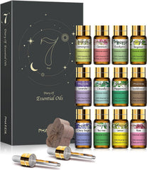PHATOIL 12pcs Essential Oils Set For Diffusers, Aromatherapy Oils for Humidifiers, Aromatherapy, Candle Making Scents, Home Products, Peppermint, Tea Tree, Lavender, Eucalyptus, Lemongrass (5mL)