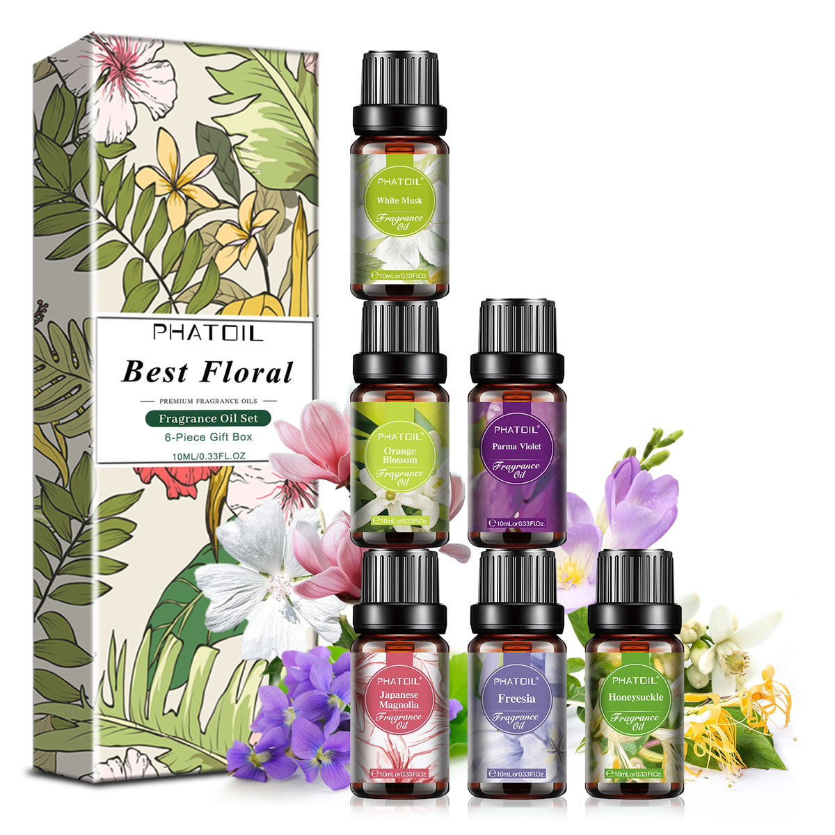 PHATOIL Floral Fragrance Oil Set Essential Oil for Candle Making, Soap Making, Diffuser, Humidifiers, Skin Care, Massage(6x5mL)