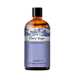 PHATOIL Clary Sage Essential Oil 100ML (3.38 FL OZ), Mild Herbal Scent for Diffusers, Humidifiers, DIY Car Freshies, Candle Soap and Bath Bomb Making