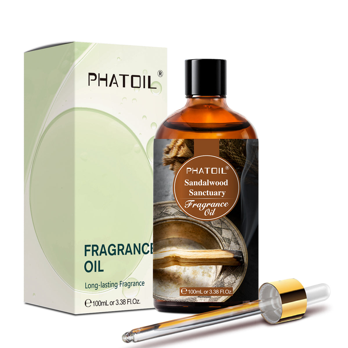 PHATOIL Premium Grade Fragrance Oil Sandalwood Essential Oil for Soap & Candle Making, Aromatherapy, 100ml, Sandalwood Sanctuary Scents