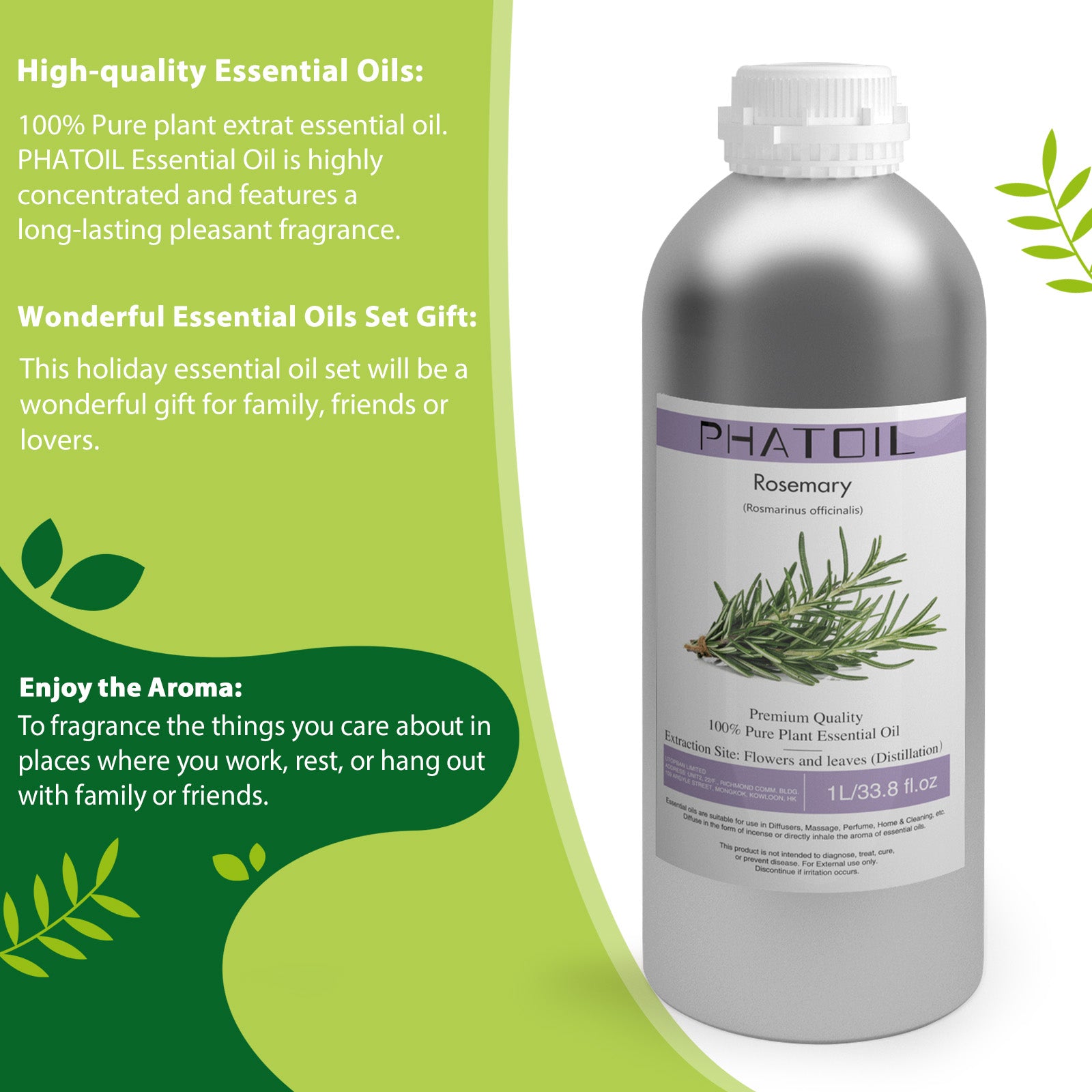 100% Rosemary Essential Oil-33.8Oz-Bottle-PHATOIL