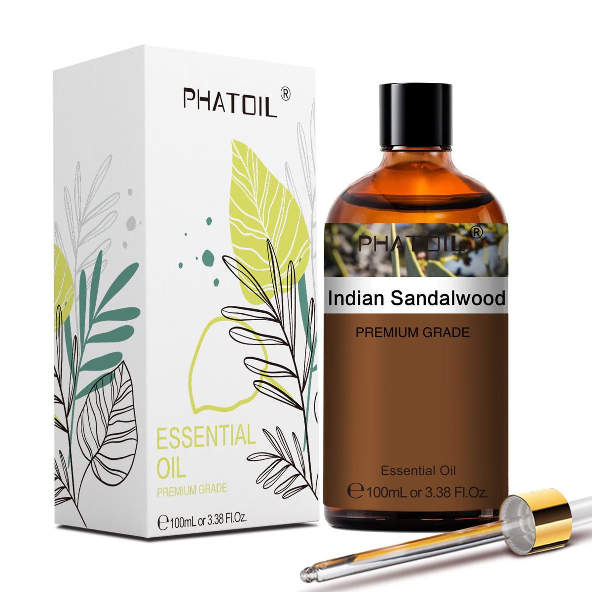 PHATOIL Indian Sandalwood Essential Oil 100ML (3.38 FL Oz), Premium 100% Pure Woody Aromatherapy Oil for Diffuser, DIY Candle Making