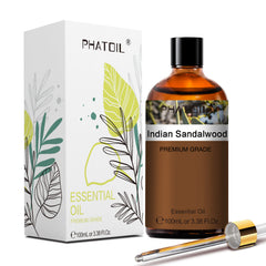 PHATOIL Indian Sandalwood Essential Oil 100ML (3.38 FL Oz), Premium 100% Pure Woody Aromatherapy Oil for Diffuser, DIY Candle Making
