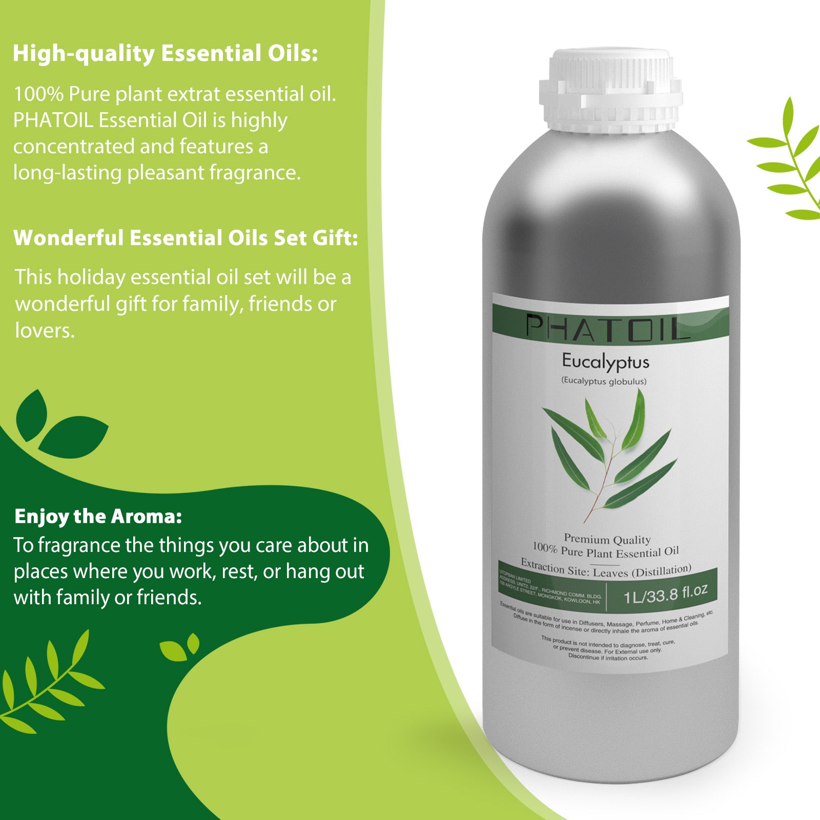 100% Eucalyptus Essential Oil-33.8Oz-Bottle-PHATOIL