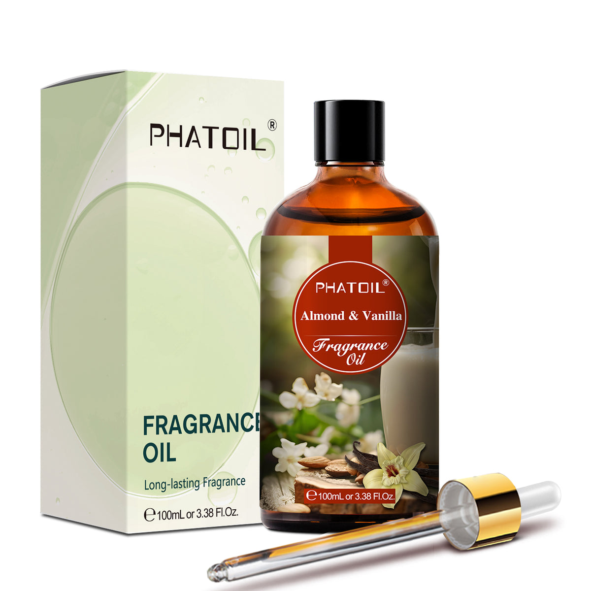 PHATOIL 3.38Fl.Oz Almond & Vanilla Fragrance Oil Diffuser Oil for Home, Aromatherapy, Soap Making Fragrance Oil