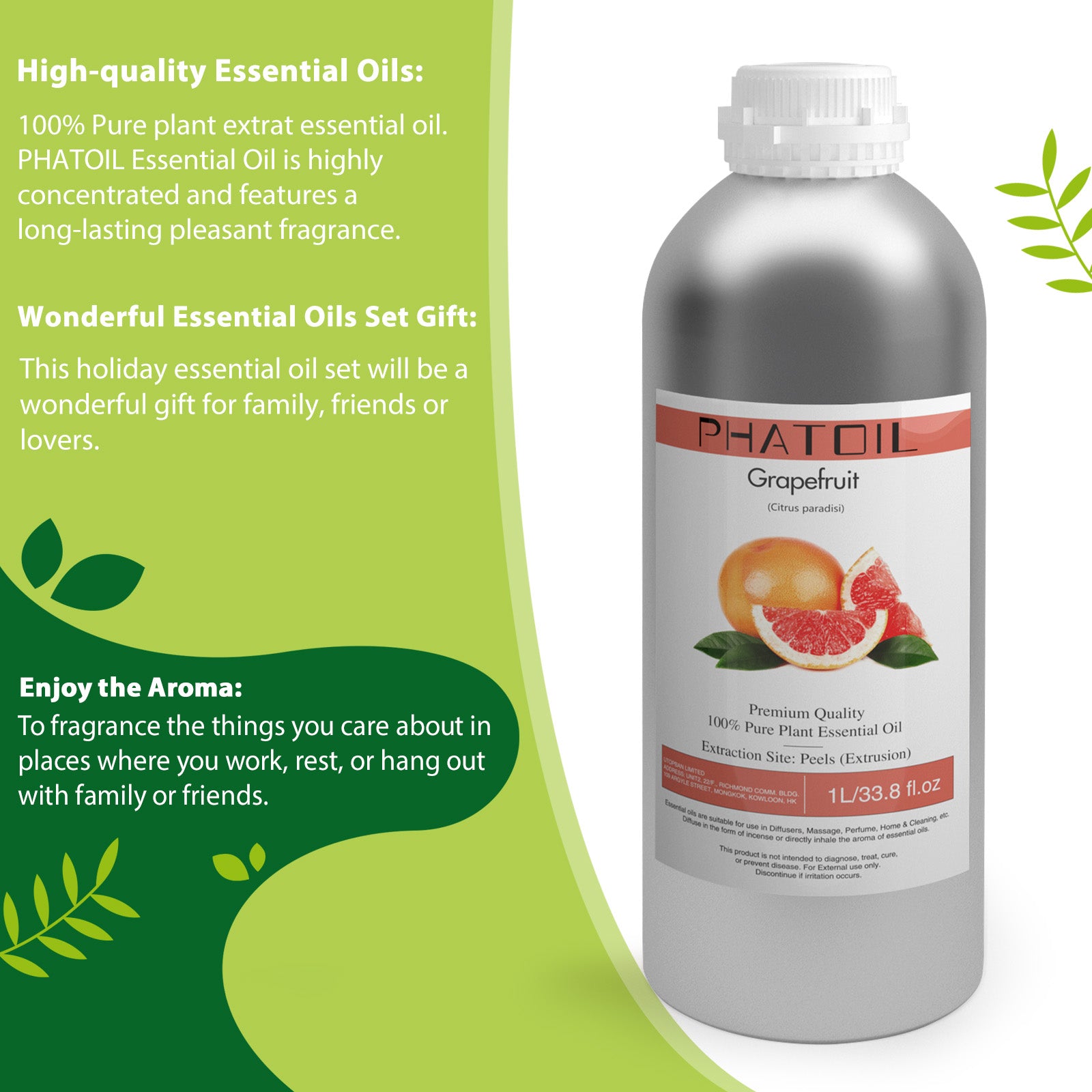 100% Grapefruit Essential Oil-33.8Oz-Bottle-PHATOIL