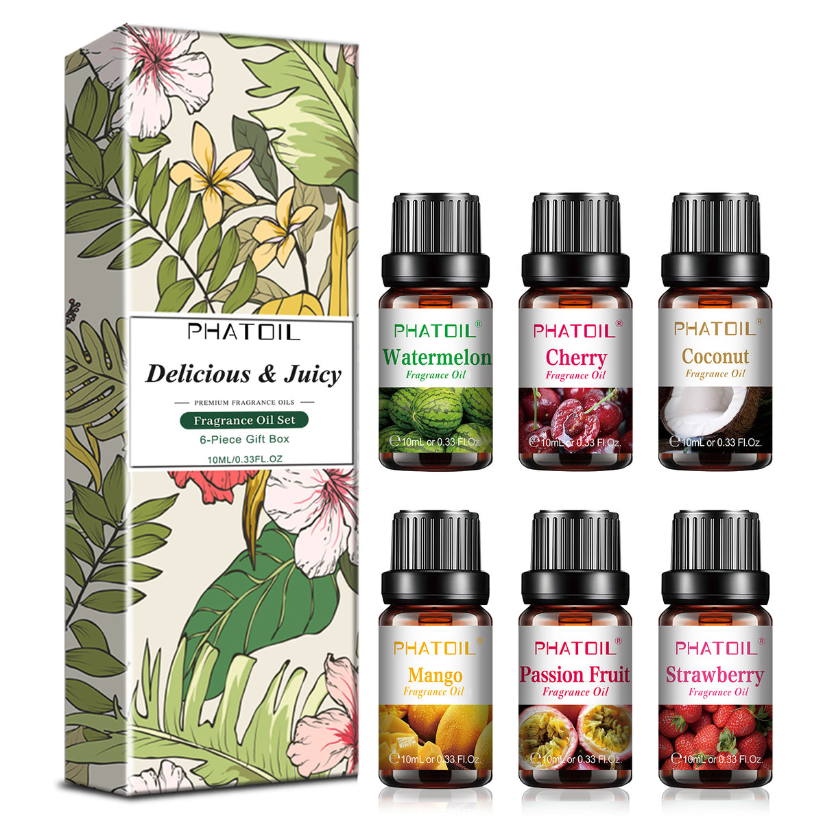 PHATOIL 6PCS Essential Oil Set for Candle Making, Fruity Fragrance Oils for Aromatherapy, Humidifiers, Home Care, 10ml