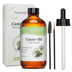 Organic Cold Pressed Castor Oil, 118 ml (4 fl.oz) Glass Bottle, USDA Certified Organic, Rich in Omega Fatty Acids, Ideal for Hair Growth, Eyebrows, Lashes, and Skin Care