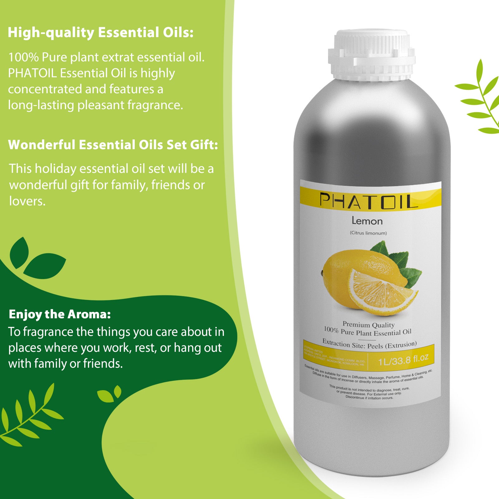 100% Lemon Essential Oil-33.8Oz-Bottle-PHATOIL
