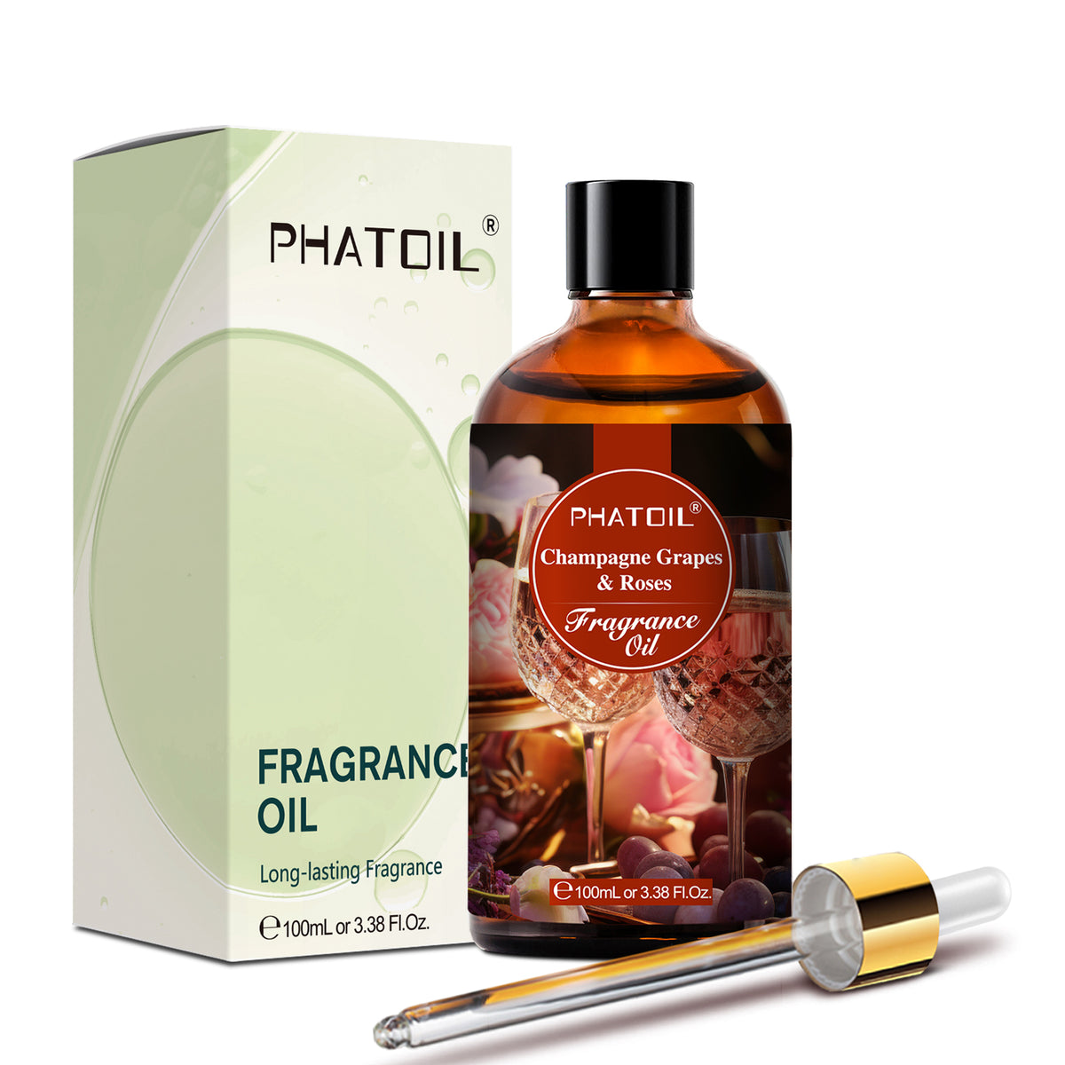 PHATOIL Premium Grade Fragrance Oil Essential Oil for Soap, Candle Making, Aromatherapy, 100ml, Champagne Grapes Roses Scents