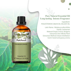 PHATOIL Patchouli Essential Oils Long Lasting Scents for Aromatherapy, Diffuser, DIY Soap and Candle Making 30ml/1.01 fl.Oz