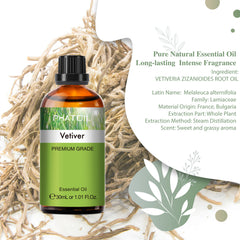 PHATOIL Vetiver Essential Oils for Diffusers Humidifier 100% Pure Natural Aromatherapy Massage Bath Sleep Relaxation 30ml/1.01 fl.Oz