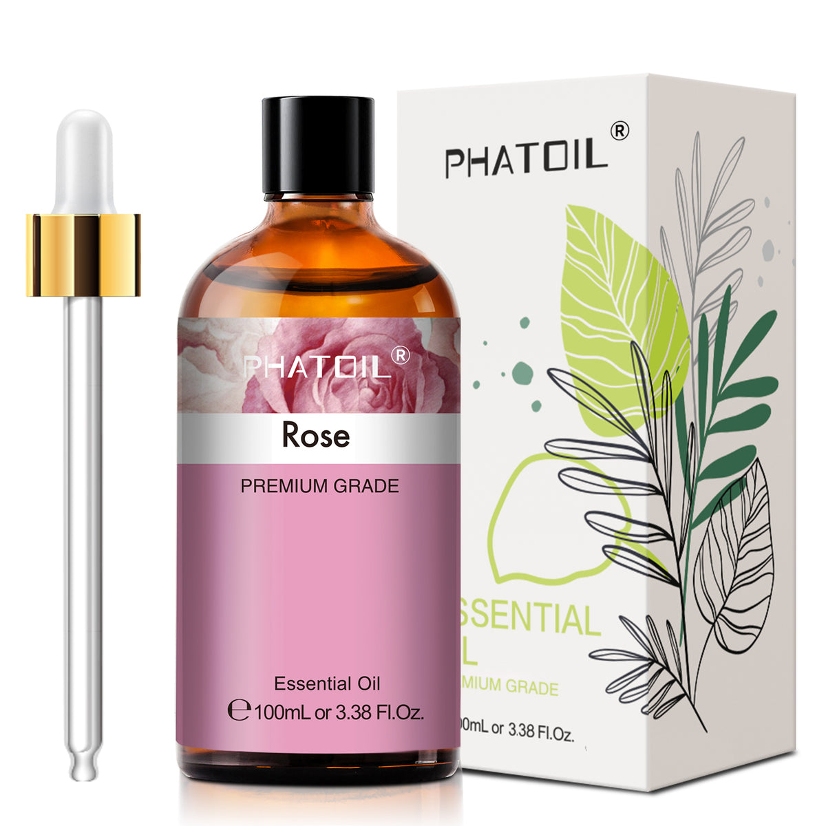 PHATOIL 3.38 Fl Oz Rose Essential Oil  for Skin, Natural Rose Oil for Diffuser, Face, Aromatherapy, Hair Care, Scalp and Body Massage, Floral Scent