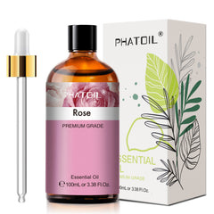 PHATOIL 3.38 Fl Oz Rose Essential Oil  for Skin, Natural Rose Oil for Diffuser, Face, Aromatherapy, Hair Care, Scalp and Body Massage, Floral Scent