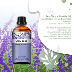 PHATOIL Clary Sage Essential Oils for Diffusers Humidifier 100% Pure Natural Aromatherapy Massage Bath Sleep Relaxation 30ml/1.01 fl.Oz