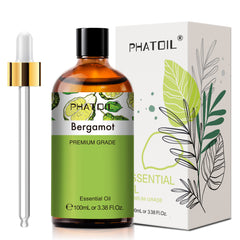 PHATOIL Bergamot Essential Oils 100% Pure for Diffusers, Candle Making Fragrance Oil for Bath Sleep Relaxation, 3.38 Fl.Oz