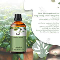 PHATOIL Basil Essential Oils for Diffusers Humidifier 100% Pure Natural Aromatherapy Massage Bath Sleep Relaxation 30ml/1.01 fl.Oz