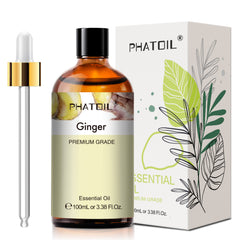 PHATOIL 3.38 Fl Oz Ginger Essential Oil for Skin, Diffuser, 100% Pure Natural, Cleansing & Nourishing, Herbaceous Scent for Aromatherapy, Soap Making Scent DIY