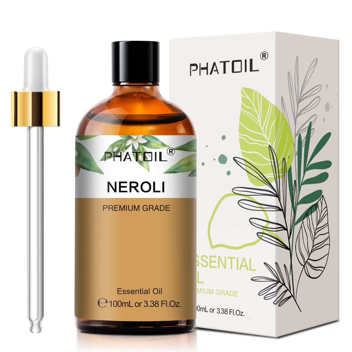 PHATOIL 3.38 Fl Oz Neroli Essential Oil for Diffuser, 100% Pure Neroli Oil for Aromatherapy, Candle, Soap Making Scent DIY