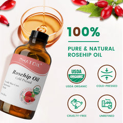 Organic Rosehip Seed Oil for Face 4oz/118ml, USDA Certified Organic Pure and Natural Cold Pressed Base Carrier Oil, Massage Gua Sha for Face and Body, Moisturizing for Hair and All Skin Type
