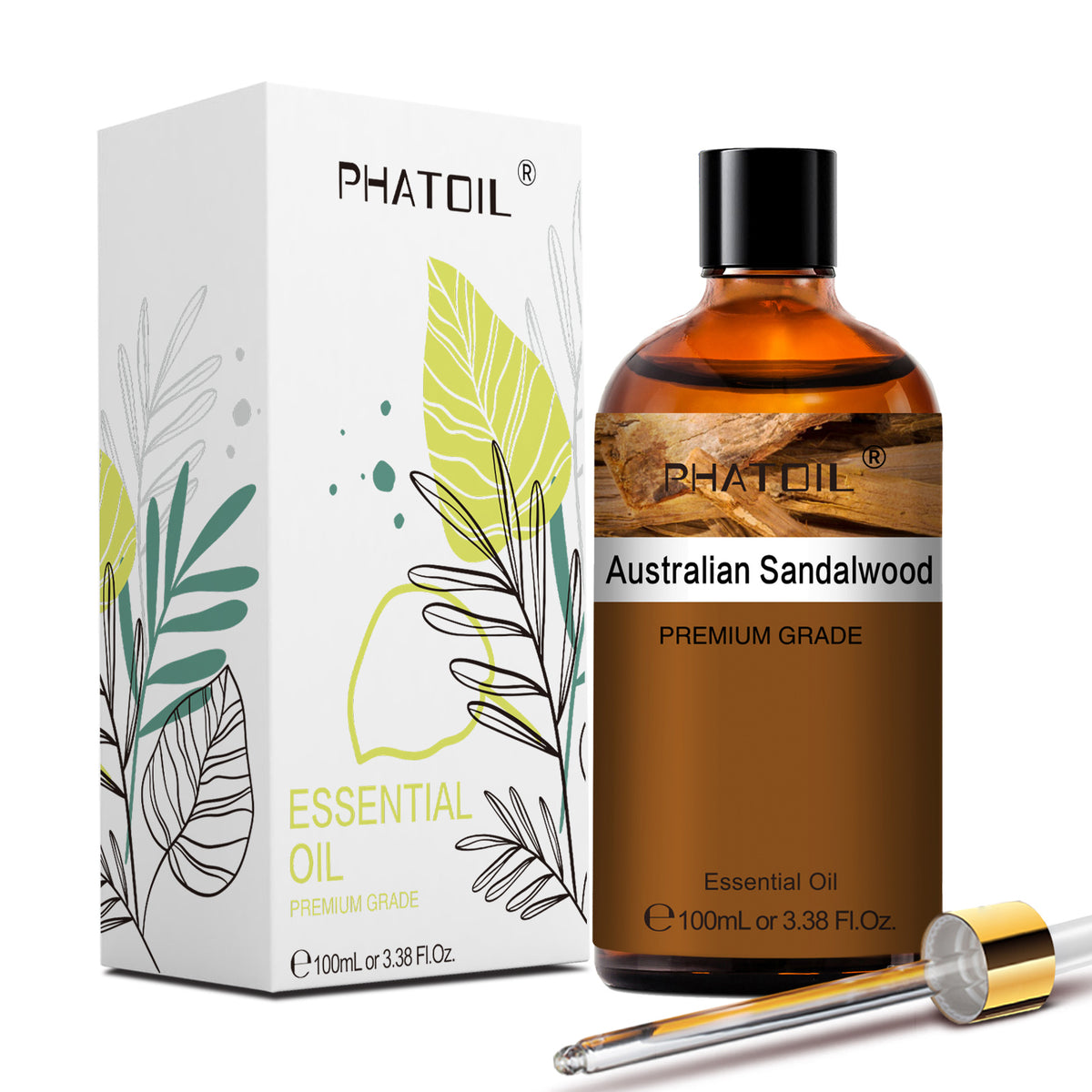 PHATOIL 3.38Fl Oz Essential Oil, Premium Fragrance Oil for Aromatherapy, DIY Candle, Soap Making - Australian Sandalwood Scent
