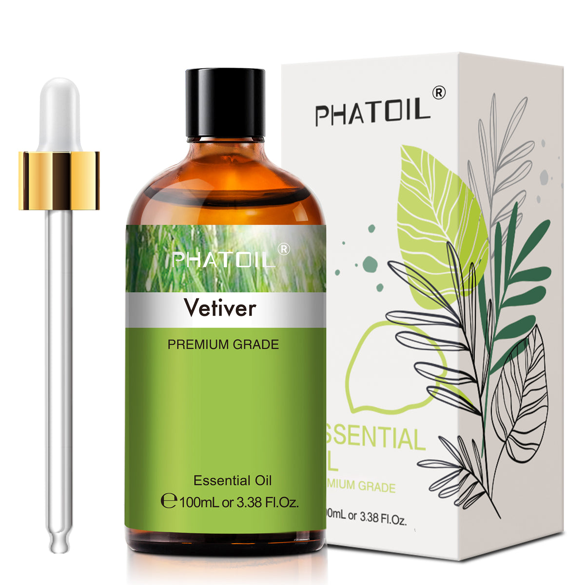 PHATOIL 100% Natural Vetiver Essential Oil for Skin, DIY, Candle and Soap Making, 3.38 Fl Oz