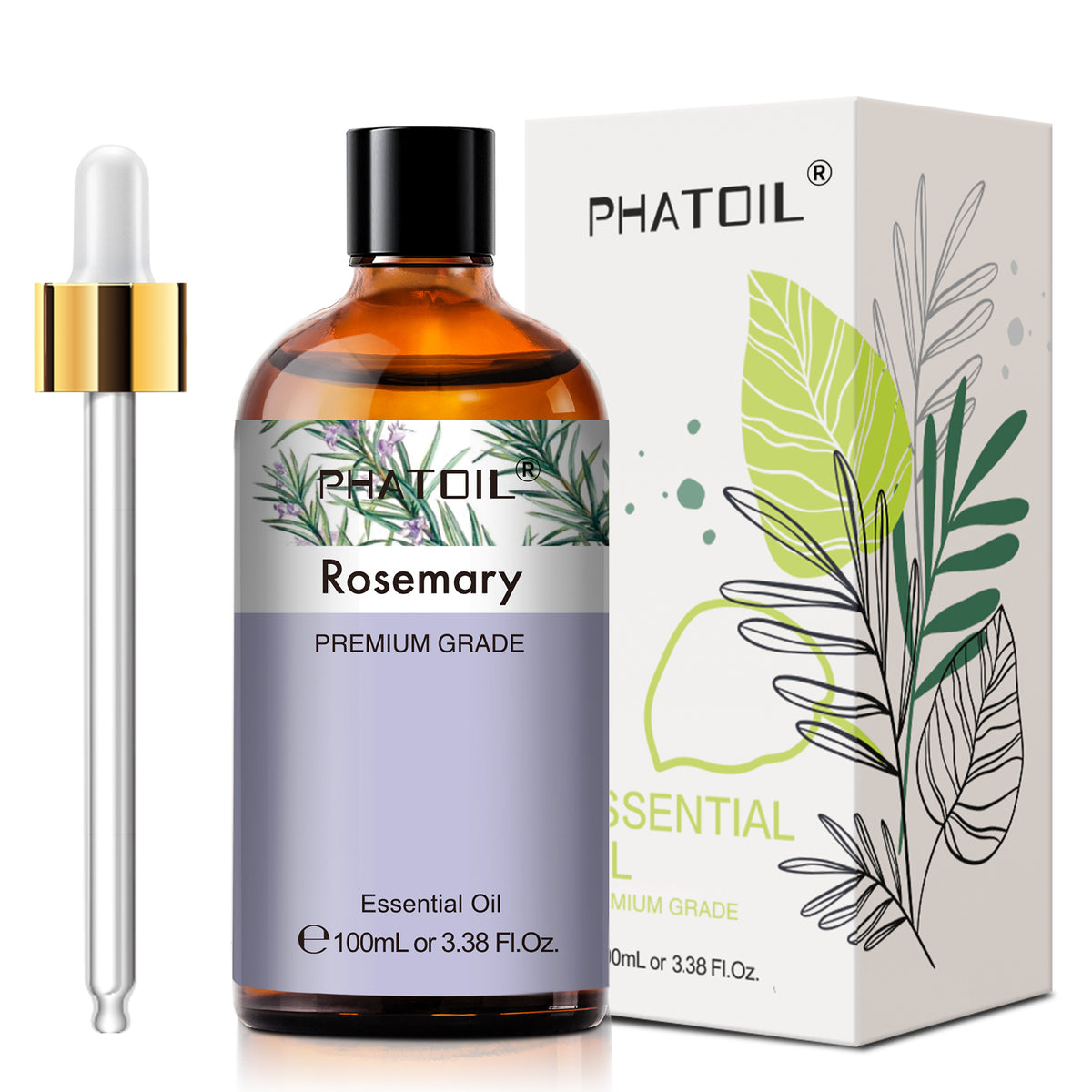 PHATOIL Rosemary Essential Oil 100ML (3.38 FL Oz), Undiluted Herb Aromatherapy Oil for Diffusers, Humidifiers, Car Freshener, DIY Soap Bath Bomb Making