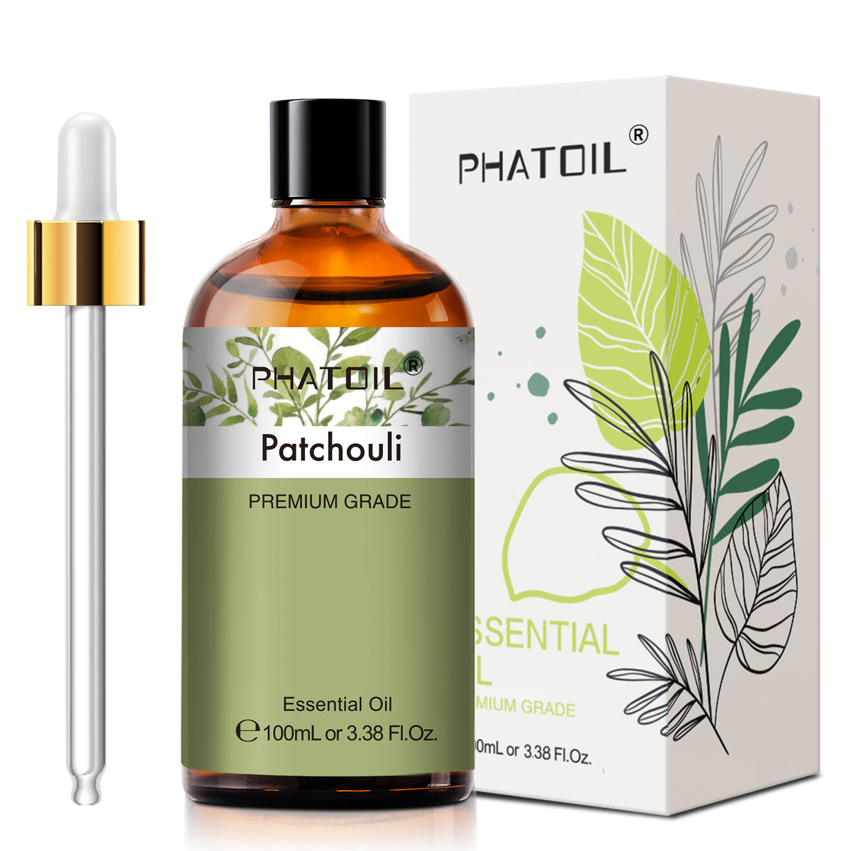 PHATOIL 100ml Patchouli Essential Oils for Diffuser, Air Purifier, Skin Care, Massage, Candle Making, , Bath Bombs