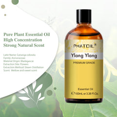 PHATOIL 3.38 Fl Oz Ylang Ylang Essential Oil for Peaceful Relaxation, Soothing, Comforting and Calming, Diffuser and Aromatherapy