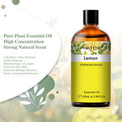 PHATOIL Lemon Essential Oils for Diffusers Humidifier, 100% Pure Natural Aromatherapy Massage Christmas Gift, 3.38 fl.Oz