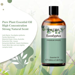 PHATOIL 3.38 Fl Oz Eucalyptus Essential Oil for Diffuser, Skin Care, 100% Pure Natural Eucalyptus Oil for Hair, Aromatherapy & DIY Soap Making