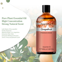 PHATOIL Grapefruit Essential Oils 100% Pure for Diffuser, Candle Making, Grapefruit Oil for Aromatherapy, Home Care, Humidifiers, 3.38 fl.Oz