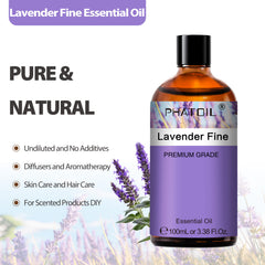 PHATOIL Lavender fine Essential Oil for Soap Making, Hair Care, Body Skin Care, Aromatherapy, DIY Candle 3.38Fl Oz