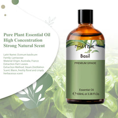 PHATOIL 3.38 Fl Oz Basil Essential Oil 100% Pure for Diffuser, Hair, Aromatherapy, Soap Making
