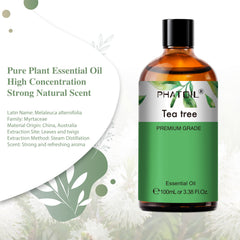 PHATOIL Tea Tree Essential Oil 100ML, Undiluted Oil for Skin Care, Dandruff Hair Treatment, Diffusers, Household Odor Elimination, Candle Making, Aromatherapy Gift