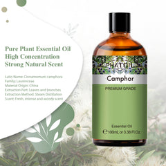 PHATOIL 100% Pure Camphor Essential Oils Perfect for Aromatherapy, Spa Massage, Yoga, 100ml/3.38 fl.Oz